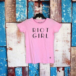Women's Agnes & Dora Graphic Tee Riot Girl T-Shirt Short Sleeve SMALL Blush NEW
